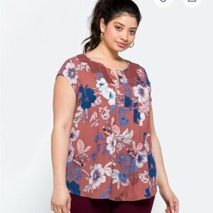 Floral Print Women's Top - Blue and White